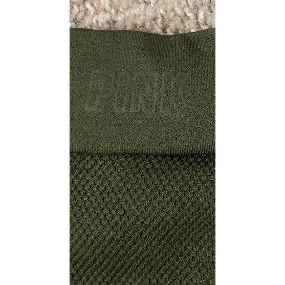 Victoria Secret PINK Active M/L 1/4 Zip Army Green Cropped L/S Top Thumbholes - Picture 10 of 10
